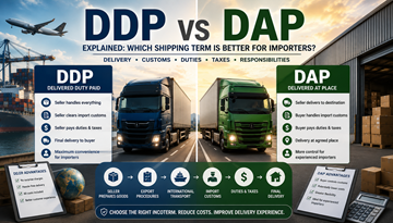 Comparação entre os termos de transporte DDP e DAP com camiões, operações alfandegárias e logística internacional
